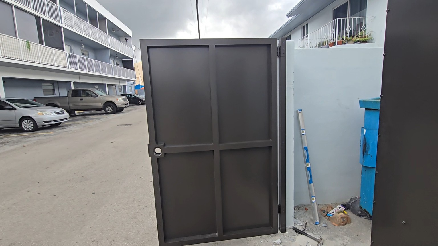 Interior welded framing of the completed enclosure gate